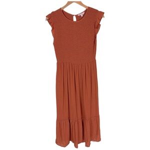 Nanette Lepore Smocked Midi Dress Cottagecore Rust Boho office EUC